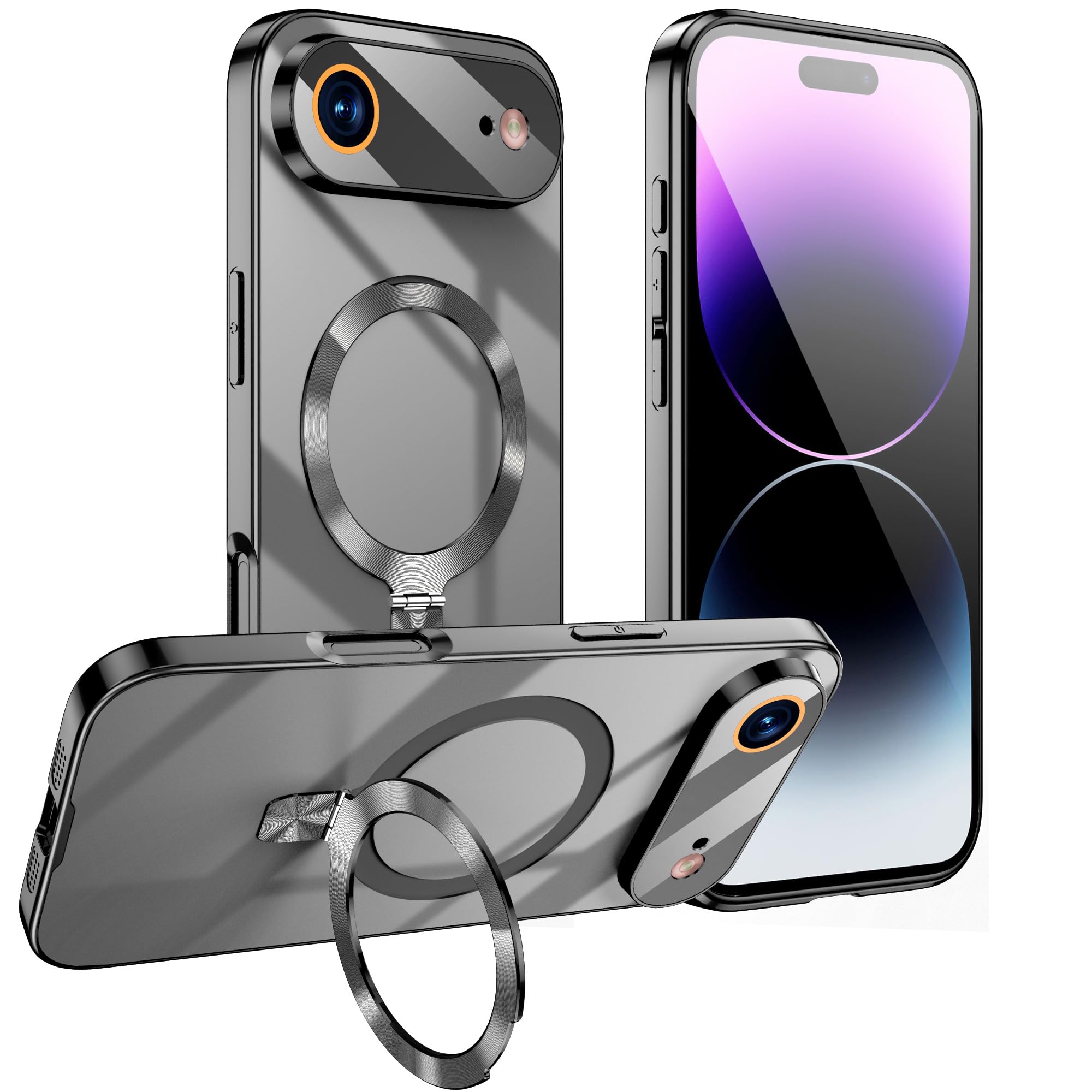 iPhone 17pro 用 ケース Magsafe対応 多機能一体・360°新定点回転スタンド iPhone 17pro ケース 米軍MIL規格 耐衝撃 ゼンマイ式スタンド リング 縦横両対応 防指紋 急速充電対応