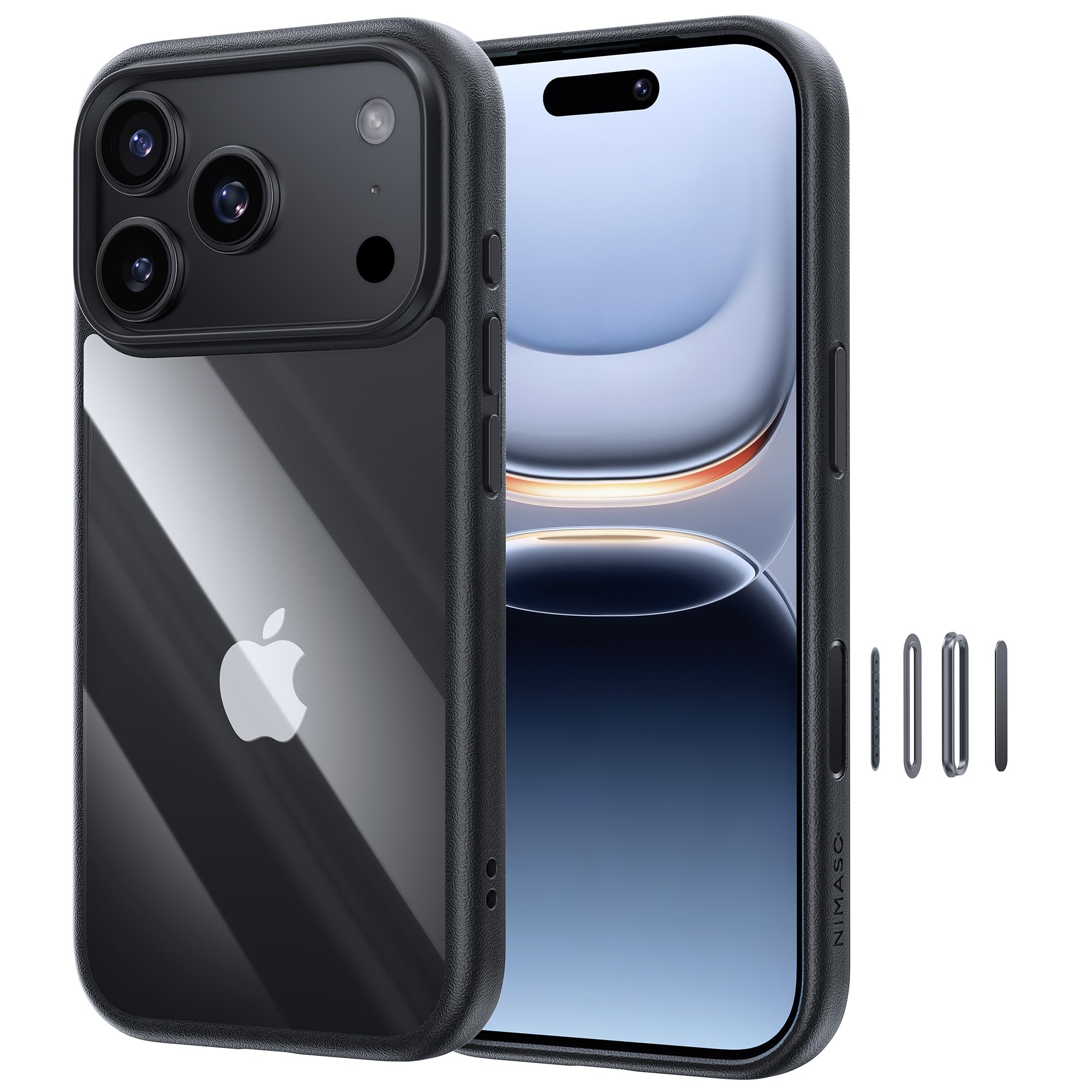 NIMASO iPhone 17 Pro 用 ケース クリア 黄変防止 耐衝撃 米軍MIL規格 SGS認証 PC背面 カメラコントロールカバー付き いPhone17Pro対応 傷つけ防止 超薄型 軽量 ワイヤレス充電対応 ストラップホール付き アイフォン17プロ対応 （6.3インチ）スマホケース ブラック （氷星シリーズ）NSC25F1662