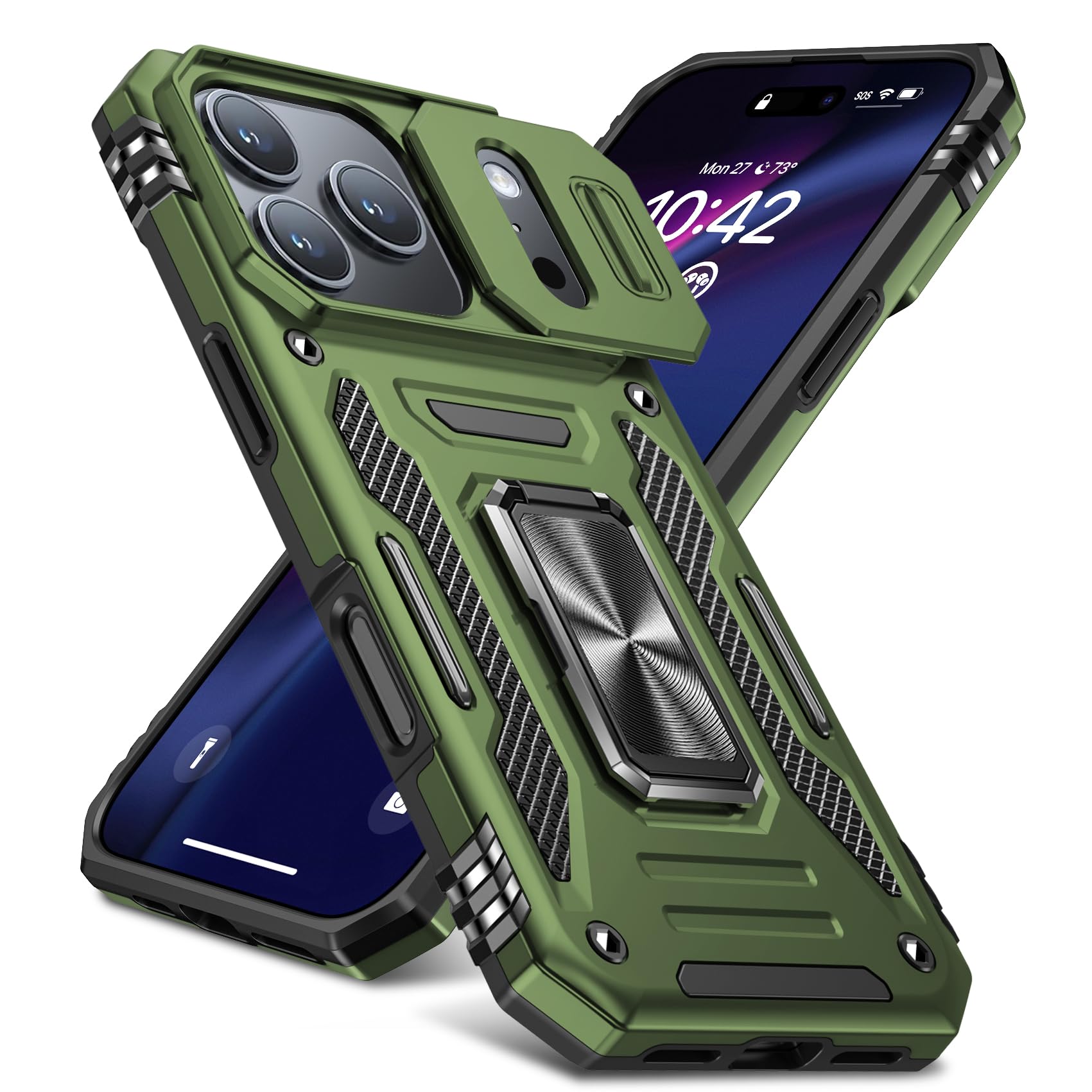 iPhone 17 Pro 用ケース リング付き 衝撃吸収 耐衝撃 スタンド機能 米軍MIL規格 アイフォン 17 pro 用ケース 全面保護 360°回転 滑り落ちにくい 人気 おしゃれ 携帯カバー 緑 WY100-08