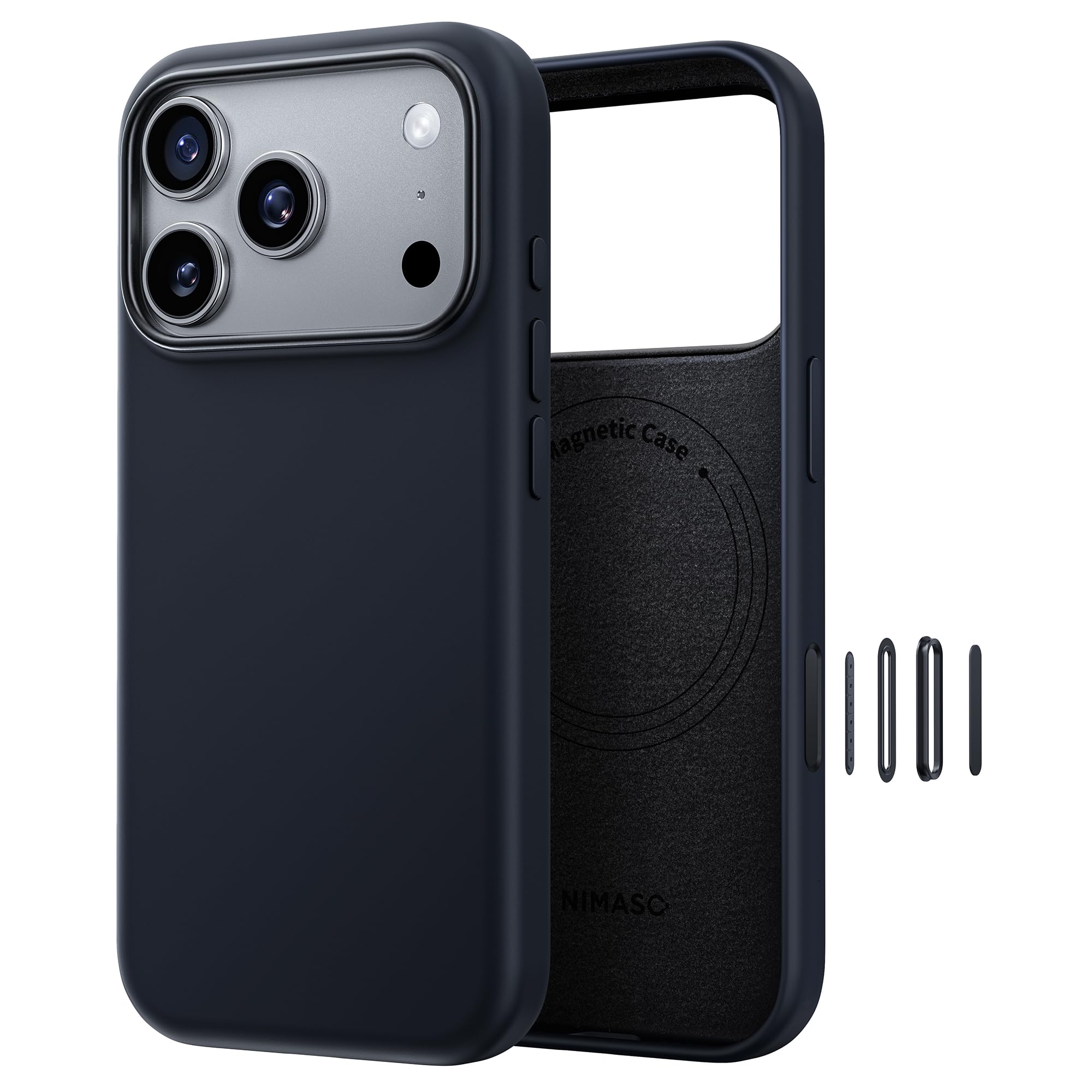 NIMASO iPhone 17 Pro 用 ケース MagSafeアクセサリー対応 シリコン カメラコントロールカバー付き 全面保護 耐衝撃 米軍MIL規格 SGS認証 さらさら手触り 薄型 バンパー 指紋防止 傷付き防止 マグネット搭載 マグセーフ対応 保護カバー ワイヤレス充電対応 アイフォン17プロ 対応（6.3インチ）スマホケース（望見シリーズ）ブラック NSC25F1634