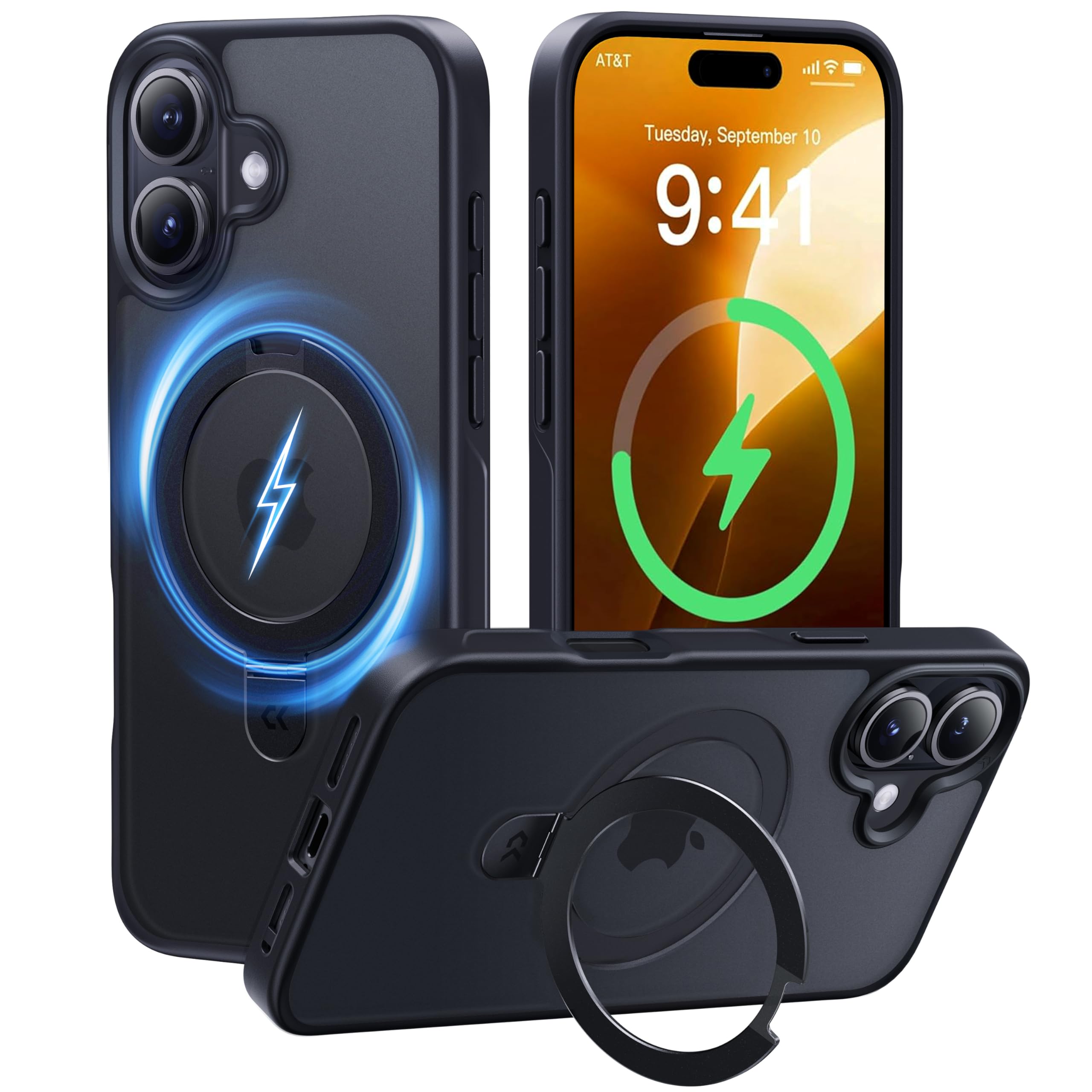 【9年の匠心開発！4つの機能を一度に実現】CASEKOO for iPhone 17 ケース 米軍MIL規格 横縦両立 カメラモジュール強化保護 指紋防止 マット仕上げ 最大25W急速充電対応 MagSafe対応 黄変防止 半透明 ストラップホール付き ワイヤレス充電対応 特許設計「MagicStand」for いPhone17 ケース 6.3 (ブラック)